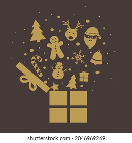 Concept of Christmas card with a box full of gifts. Vector