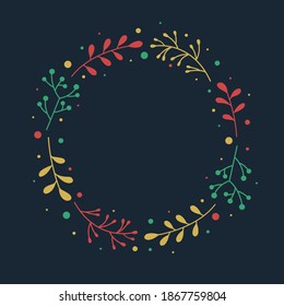 Konzept der Weihnachtskarte mit Dekoration und Kopienraum. Weihnachtskranz mit Mistelzweigen. Vektorgrafik  
