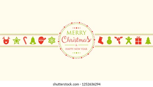 Concept of Christmas card with decorations. Vector.