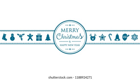 Concept of Christmas card with decorations and wishes. Vector.