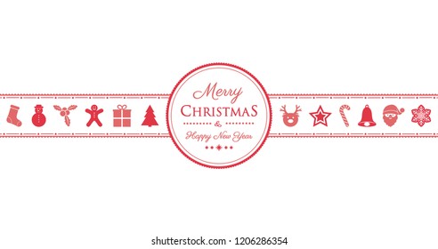 Concept of Christmas card with decorations and wishes. Vector.