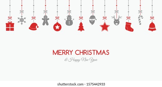 Concept of Christmas card with festive elements and greetings. Xmas decoration. Vector