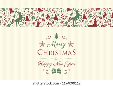 Concept of Christmas card with festive oraments. Vector. 
