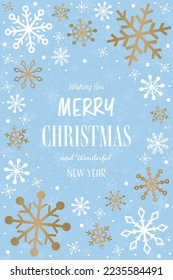 Concept of Christmas card with glossy snowflakes. Vector illustration