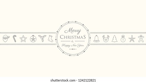 Concept of Christmas card with hand drawn decorations and wishes. Vector.