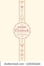Concept of Christmas card with hand drawn ornaments and wishes. Vector.