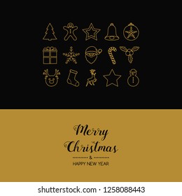 Concept of Christmas card with hand drawn ornaments. Vector.