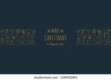 Concept of Christmas card with hand drawn ornaments. Vector.