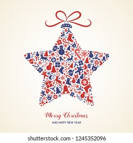 Concept of Christmas card with oraments. Vector.