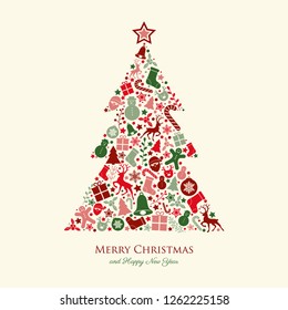 Concept of Christmas card with oraments. Vector.