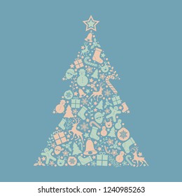 Concept of Christmas card with ornaments. Vector.