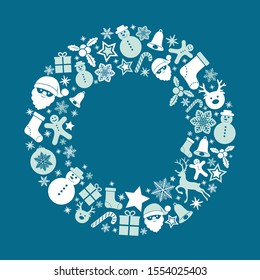 Concept of Christmas card template with garland and ornaments. Vector.