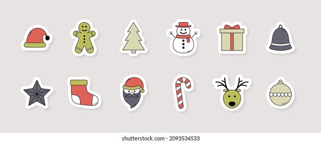 Concept of Christmas decorations. Xmas stickers. Vector