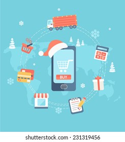 Concept of christmas discount. Sale design with flat Icons for Web and Mobile Applications.