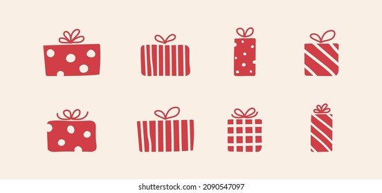 Concept of Christmas elements - hand drawn gift boxes. Vector