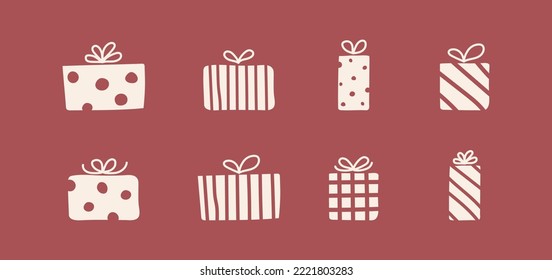Concept of Christmas elements - hand drawn gift boxes. Vector