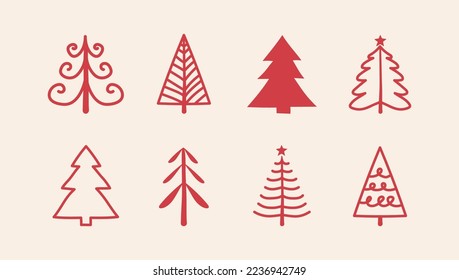 Concept of Christmas elements - hand drawn trees. Vector