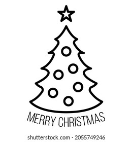 Concept christmas fir tree icon with star outline style, happy new year and merry christmas flat vector illustration, isolated on white. Xmas holiday winter time.