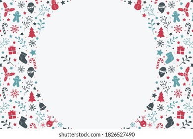 Concept of Christmas frame with decorations. Xmas background. Vector