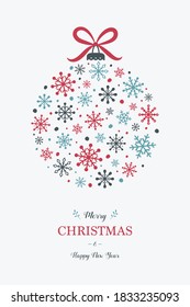 Concept of Christmas greeting card with bauble. Xmas background with wishes. Vector