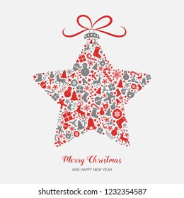 Concept of Christmas greeting card with beautiful bauble. Vector.