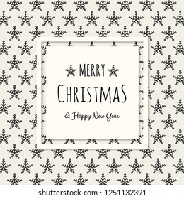 Concept of Christmas greeting card with cartoon snowflakes. Vector.