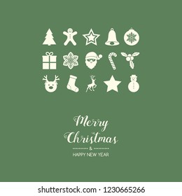 Concept of Christmas greeting card with decorations. Vector.