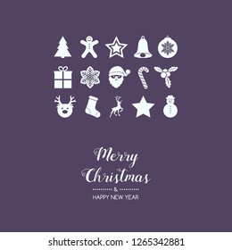 Concept of Christmas greeting card with decorations. Vector.