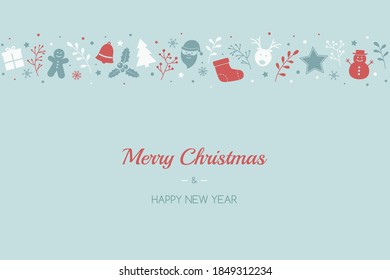 Concept of Christmas greeting card with decorations and wishes. Vector