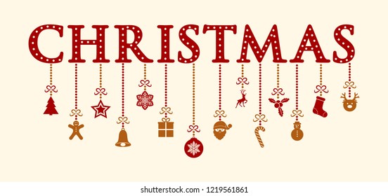 Concept of Christmas greeting card with decorative text. Vector.
