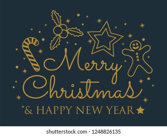 Concept of Christmas greeting card with decorative text. Vector.