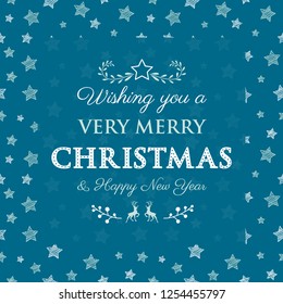 Concept of Christmas greeting card with decorative text and stars. Vector.