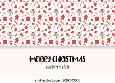 Concept of Christmas greeting card with festive ornaments. Vector