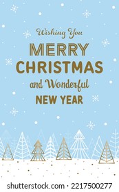 Concept of Christmas greeting card with golden trees. Vector illustration