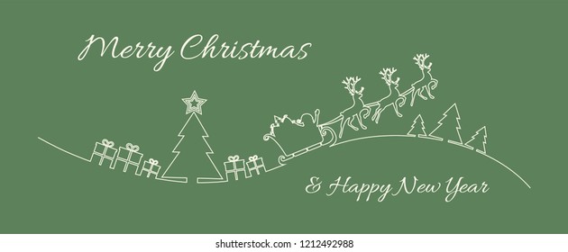 Concept of Christmas greeting card with hand drawn Christmas tree and Santa Claus. Vector.