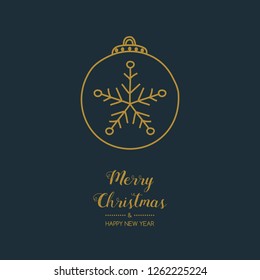 Concept of Christmas greeting card with hand drawn ball. Vector.