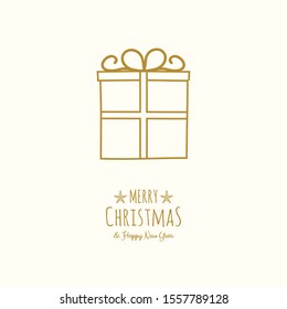 Concept of Christmas greeting card with hand drawn gift. Vector.