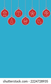 Concept of Christmas greeting card with hanging balls. Vector illustration