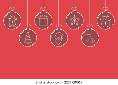 Concept of Christmas greeting card with hanging balls. Vector illustration