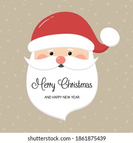 Concept of Christmas greeting card with happy Santa Claus head. Vector