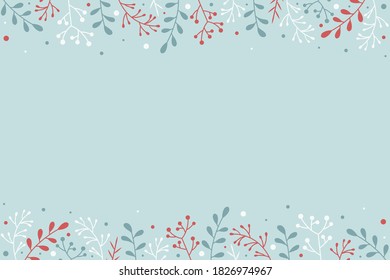 Concept of Christmas greeting card with mistletoe branches. Xmas background with copyspace. Vector