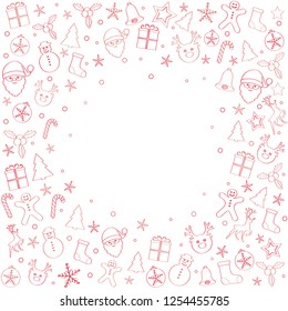 Concept of Christmas greeting card with wreath and decorations. Vector.