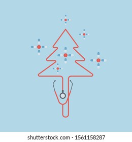 Concept christmas and new year 2019 Stethoscope in shape of tree