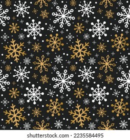 Concept of Christmas pattern with golden snowflakes. Vector illustration