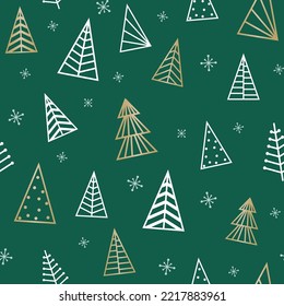 Concept of Christmas pattern with golden trees. Vector illustration