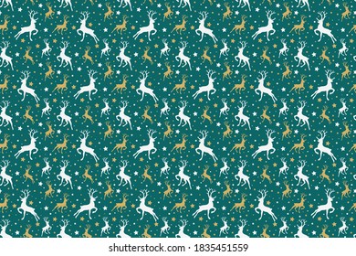 Concepto de patrón navideño con renos y estrellas. Fondo de Navidad. Vector