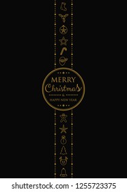 Concept of Christmas poster with decorations and greetings. Vector.