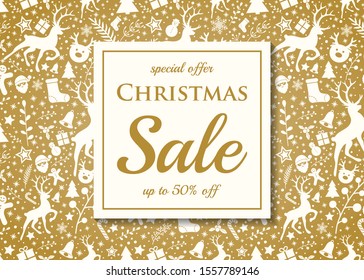 Concept of Christmas Sale poster with decorations. Vector.