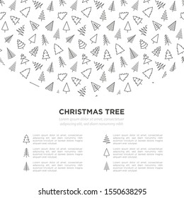 Concept with Christmas tree in different shapes. Minimalistic simple thin line icons. Vector illustration for greeting card, Christmas and New Year decoration.