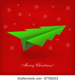 Concept of the Christmas tree and origami airplane. Vector illustration